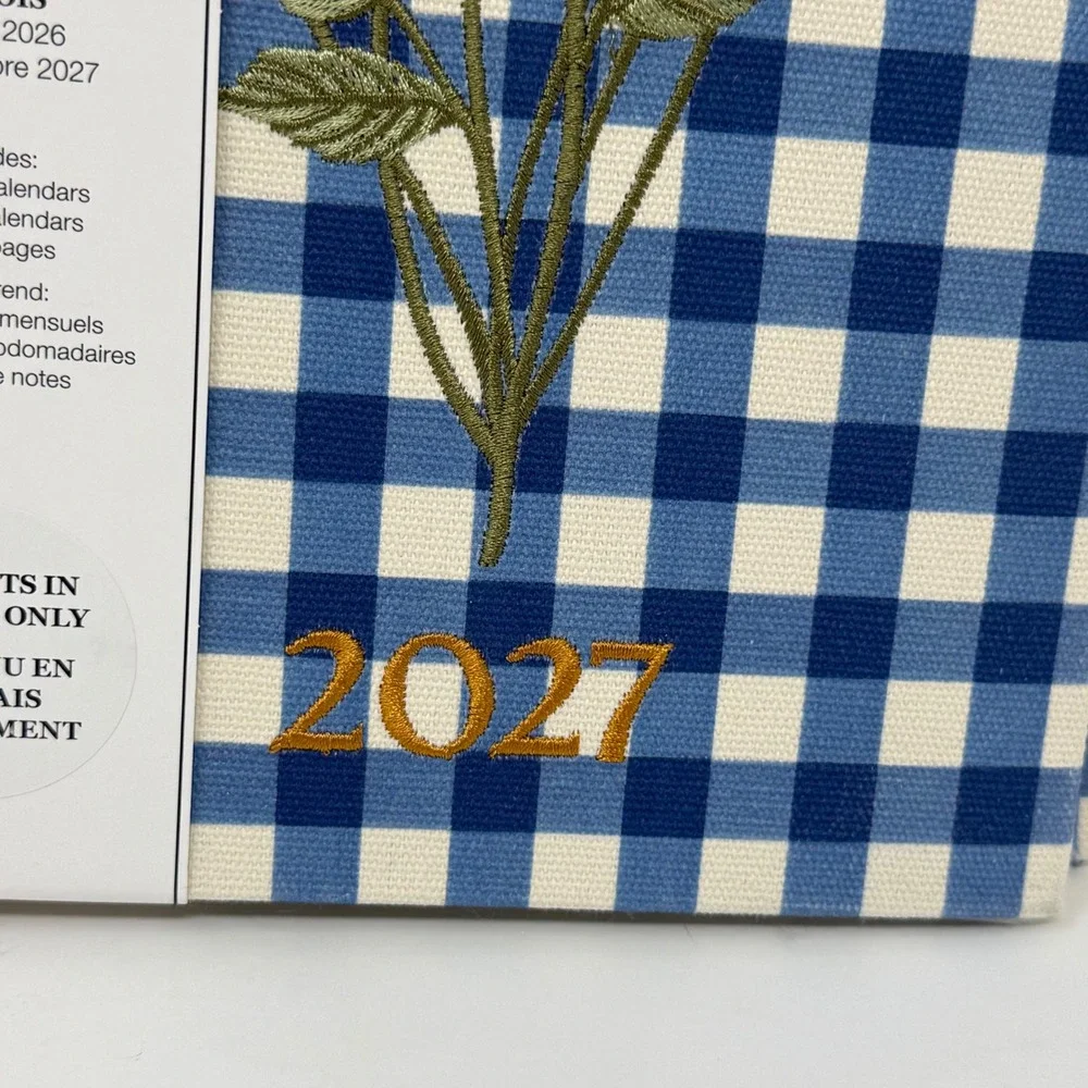 Punch Studio 2027 17-Month Planner Blue Gingham Embroidered Daisy Floral Journal